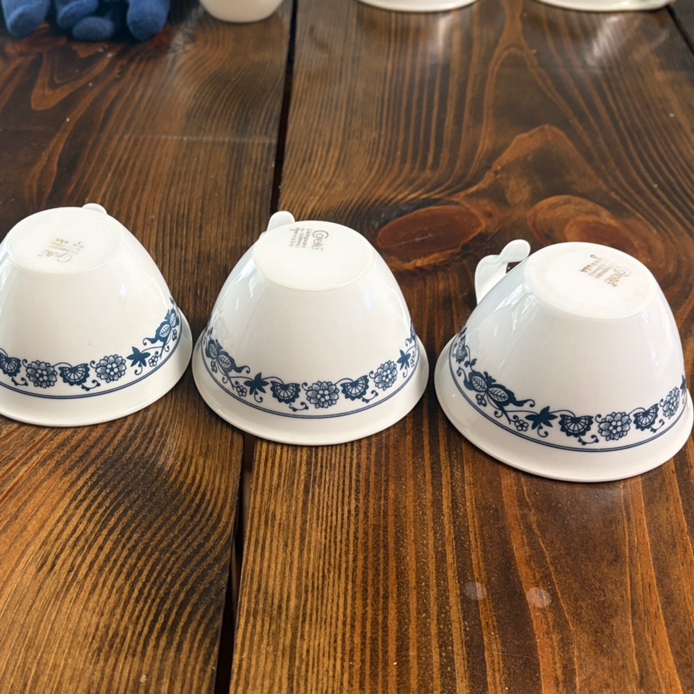 Corelle White Cups with Blue Floral Pattern